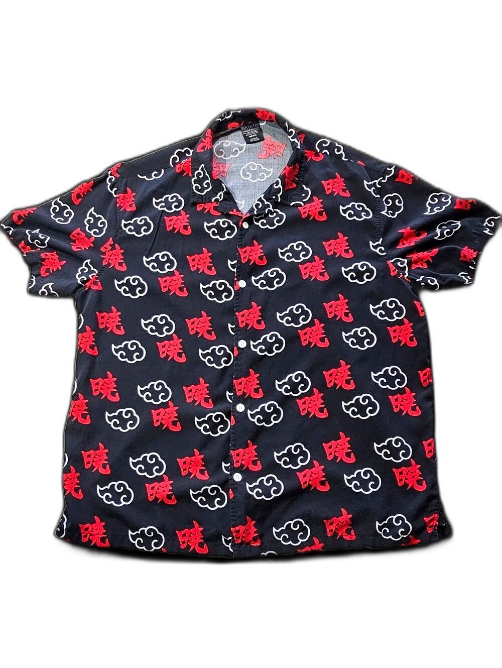 Naruto Shippuden Akatsuki Cloud Print Button Up Aloha Shirt Black Red XL (46/48)